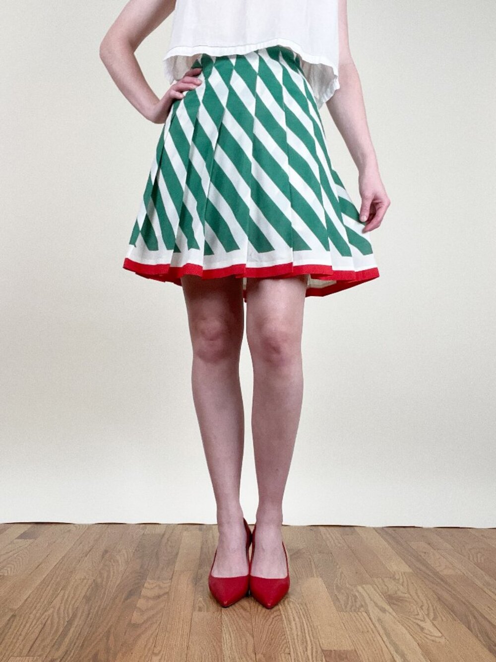 Vintage 70s Mod Pleated Mini Skirt Flare High Rise Preppy Funky 1970s Handmade - Picture 9 of 9